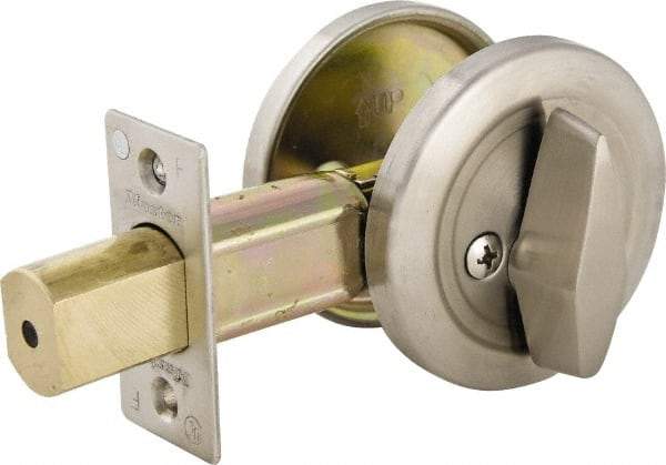Master Lock - Up to 2" Door Thickness, Brushed Chrome Finish, One Sided Deadbolt - Keyless Cylinder - Apex Tool & Supply