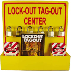 NMC - Equipped Acrylic Lockout Device and Tag Station - 16 Inch Wide x 16 Inch High, Red and Yellow - Apex Tool & Supply