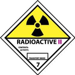 NMC - Accident Prevention Label - Legend: Radioactive II Contents: Activity: Transport Index, English, Black, Yellow, Pink & White, 4" Long x 4" High, Sign Muscle Finish - Apex Tool & Supply
