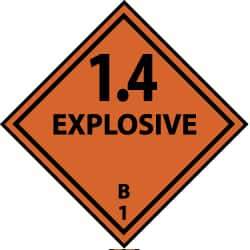 NMC - Accident Prevention Label - Legend: 1.4 Explosive B, English, Black & Orange, 4" Long x 4" High, Sign Muscle Finish - Apex Tool & Supply