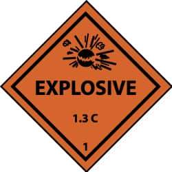 NMC - Accident Prevention Label - Legend: Explosives 1.3L, English, Black & Orange, 4" Long x 4" High, Sign Muscle Finish - Apex Tool & Supply