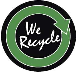 NMC - We Recycle, Hard Hat Label - White & Green on Black, 2" Thick, For Accident Prevention - Apex Tool & Supply