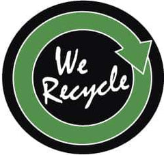 NMC - We Recycle, Hard Hat Label - White & Green on Black, 2" Thick, For Accident Prevention - Apex Tool & Supply