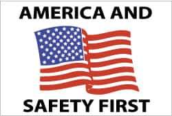 NMC - America and Safety First, Hard Hat Label - Blue & Black on White, Red, 2" Thick, For Accident Prevention - Apex Tool & Supply