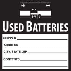 NMC - Hazardous Materials Label - Legend: Used Batteries, English, Black & White, 6" Long x 6" High, Sign Muscle Finish - Apex Tool & Supply