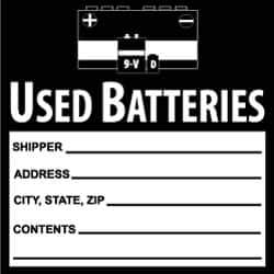 NMC - Hazardous Materials Label - Legend: Used Batteries, English, Black & White, 6" Long x 6" High, Sign Muscle Finish - Apex Tool & Supply