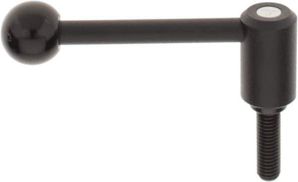 KIPP - 1/2-13, 1.1" Hub Diam, Steel Threaded Stud Adjustable Tension Lever with 0° Handle - 1.57" Stud Length, 4.37" OAL, 1.65" High - Apex Tool & Supply