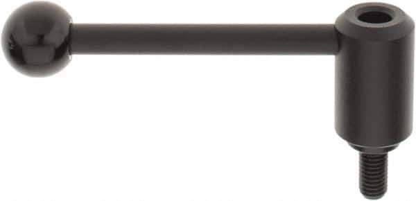 KIPP - 1/2-13, 1.3" Hub Diam, Steel Threaded Stud Adjustable Tension Lever with 0° Handle - 0.98" Stud Length, 5.3" OAL, 1.85" High - Apex Tool & Supply