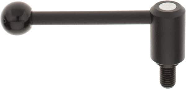 KIPP - 5/8-11, 1.3" Hub Diam, Steel Threaded Stud Adjustable Tension Lever with 0° Handle - 0.98" Stud Length, 5.3" OAL, 1.85" High - Apex Tool & Supply