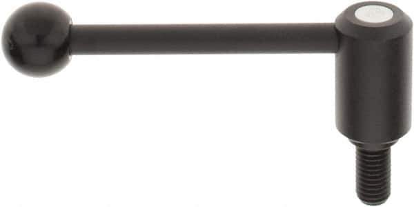 KIPP - 5/8-11, 1.3" Hub Diam, Steel Threaded Stud Adjustable Tension Lever with 0° Handle - 1.18" Stud Length, 5.3" OAL, 1.85" High - Apex Tool & Supply