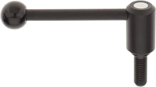KIPP - 5/8-11, 1.3" Hub Diam, Steel Threaded Stud Adjustable Tension Lever with 0° Handle - 1.57" Stud Length, 5.3" OAL, 1.85" High - Apex Tool & Supply