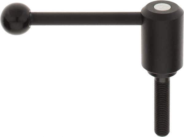 KIPP - M16 x 2.0, 1.61" Hub Diam, Steel Threaded Stud Adjustable Tension Lever with 0° Handle - 2-3/4" Stud Length, 5.3" OAL, 2.22" High - Apex Tool & Supply