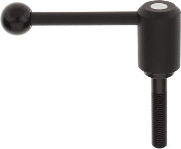 KIPP - M16 x 2.0, 1.61" Hub Diam, Steel Threaded Stud Adjustable Tension Lever with 0° Handle - 3.15" Stud Length, 5.3" OAL, 2.22" High - Apex Tool & Supply