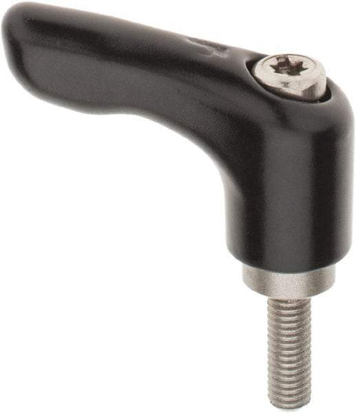 KIPP - #10-32, 0.55" Hub Diam, Zinc Die Cast (Stainless Steel Components) Stud Type Adjustable Clamping Handle - 0.59" Stud Length, 1.85" OAL, 1.22" High - Apex Tool & Supply