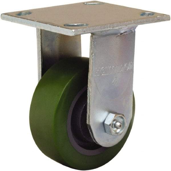 Hamilton - 4" Diam x 1-1/2" Wide x 5-5/8" OAH Top Plate Mount Rigid Caster - Polyurethane Mold onto Cast Iron Center, 550 Lb Capacity, Straight Roller Bearing, 4 x 4-1/2" Plate - Apex Tool & Supply