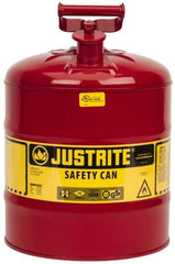 Justrite - 5 Gal Galvanized Steel Type I Safety Can - 16-7/8" High x 11-3/4" Diam, Red with Yellow - Apex Tool & Supply