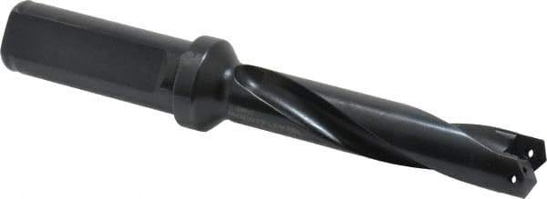 Allied Machine and Engineering - Series 0.5, 39/64 to 11/16" Diam, 3/4" Diam Straight Shank with Flange, Helical Flute Spade Drill - 2-1/2" Max Depth, 3-47/64" Body Length, 5-21/32" OAL, Standard Length, Through Coolant - Apex Tool & Supply