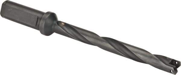 Allied Machine and Engineering - Series 0, 33/64 to 11/16" Diam, 3/4" Diam Straight Shank with Flange, Helical Flute Spade Drill - 4-1/2" Max Depth, 5-47/64" Body Length, 7-21/32" OAL, Extended Length, Through Coolant - Apex Tool & Supply