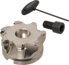 Seco - 7 Inserts, 3.22" Cutter Diam, 0.1" Max Depth of Cut, Indexable High-Feed Face Mill - 1-1/2" Arbor Hole Diam, 0.63" Keyway Width, 2" High, R220.21 Toolholder, 218.19-160.. Inserts, Series R220.21 - Apex Tool & Supply