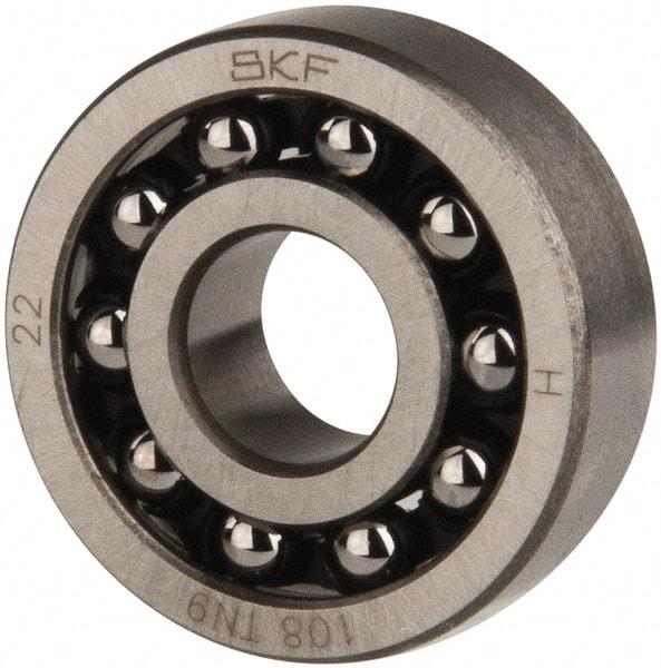 SKF - 8mm Bore Diam, 22mm OD, Open Self Aligning Radial Ball Bearing - 7mm Wide, 2 Rows, Round Bore, 126 Lb Static Capacity, 596 Lb Dynamic Capacity - Apex Tool & Supply
