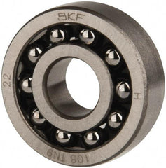 SKF - 8mm Bore Diam, 22mm OD, Open Self Aligning Radial Ball Bearing - 7mm Wide, 2 Rows, Round Bore, 126 Lb Static Capacity, 596 Lb Dynamic Capacity - Apex Tool & Supply