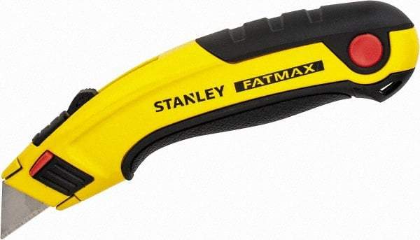 Stanley - Retractable Utility Knife - 60mm Blade, Yellow & Black Aluminum Handle, 5 Blades Included - Apex Tool & Supply