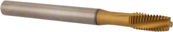 Kennametal - M6x1.00 Metric Coarse 3 Flute 6H Plug Spiral Flute Tap - Solid Carbide, TiAlN/TiN Finish, 70mm OAL, Left Hand Flute, Right Hand Thread - Apex Tool & Supply