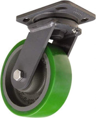 Hamilton - 6" Diam x 2" Wide x 7-1/2" OAH Top Plate Mount Swivel Caster - Polyurethane Mold onto Cast Iron Center, 1,200 Lb Capacity, Tapered Roller Bearing, 4 x 5" Plate - Apex Tool & Supply