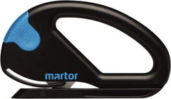 Martor USA - Fixed Safety Cutter - 1-11/16" Carbon Steel Blade, Black & Blue Polycarbonate Handle, 1 Blade Included - Apex Tool & Supply