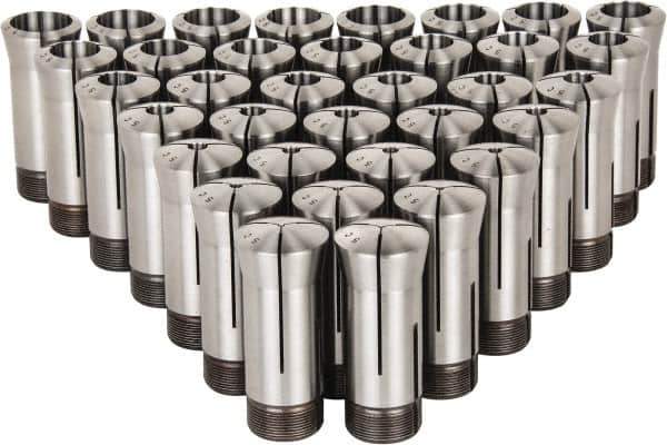 Lyndex - 35 Piece, 1/16" to 1-1/8" Capacity, 5C Round Collet Set - Increments of 1/32 Inch - Exact Industrial Supply