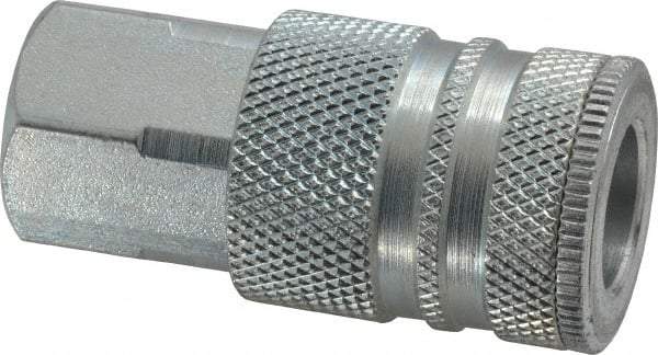 Coilhose Pneumatics - 1/4 Female NPT Industrial Pneumatic Hose Coupler - Plated Steel, 3/8" Body Diam - Apex Tool & Supply