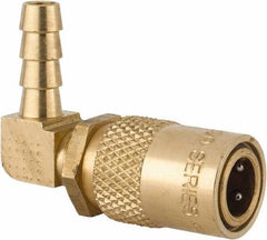 Coilhose Pneumatics - Hose Barb Non-Valved Moldflow Pneumatic Hose 90° Non-Valved Coupler - Brass, 1/4" Body Diam, 1/4" Hose ID - Apex Tool & Supply