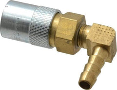 Coilhose Pneumatics - Hose Barb Moldflow Pneumatic Hose 90° Valved Coupler - Brass Nickel Plated, 1/4" Body Diam, 1/4" Hose ID - Apex Tool & Supply