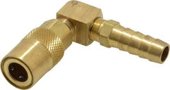 Coilhose Pneumatics - Hose Barb Non-Valved Moldflow Pneumatic Hose 90° Non-Valved Coupler - Brass, 1/4" Body Diam, 3/8" Hose ID - Apex Tool & Supply