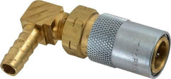 Coilhose Pneumatics - Hose Barb Moldflow Pneumatic Hose 90° Valved Coupler - Brass Nickel Plated, 3/8" Body Diam, 3/8" Hose ID - Apex Tool & Supply