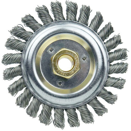 5″ Filler Pass Brush-0.023″ Steel Wire, 5/8″-11 Dbl-He x Nut - Dually Weld Cleaning Brush - Apex Tool & Supply