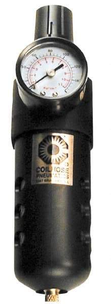 Coilhose Pneumatics - 1/4" NPT Port Compact 1 Piece Filter/Regulator FRL Unit - Polycarbonate Bowl, 48 SCFM, 150 Max psi, 8" High, Automatic Drain - Apex Tool & Supply