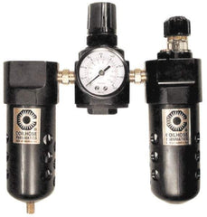 Coilhose Pneumatics - 3/8" NPT Port Compact 3 Piece Filter-Regulator-Lubricator FRL Unit - Polycarbonate Bowl, 65 SCFM, 150 Max psi, 6.5" High, Manual Drain - Apex Tool & Supply