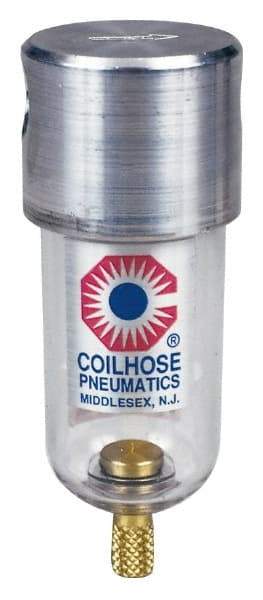 Coilhose Pneumatics - 1/8" Port, 4" High x 1-1/2" Wide, Miniature FRL Filter with Metal Bowl & Manual Drain - 25 SCFM, 250 Max psi, 250°F Max, 1.5 oz Bowl Capacity - Apex Tool & Supply