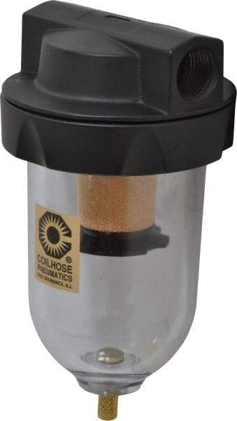 Coilhose Pneumatics - 1/2" Port, 7" High, FRL Filter with Polycarbonate Bowl & Manual Drain - 150 Max psi, 120°F Max, 8 oz Bowl Capacity - Apex Tool & Supply
