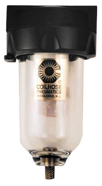 Coilhose Pneumatics - 1/4" Port, 5" High, FRL Filter with Polycarbonate Bowl & Automatic Drain - 150 Max psi, 120°F Max, 4 oz Bowl Capacity - Apex Tool & Supply