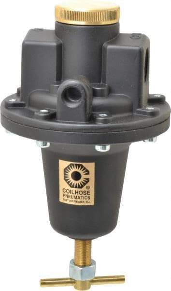 Coilhose Pneumatics - 3/4 NPT Port, 160 CFM, Cast Aluminum Heavy-Duty T-Handle Regulator - 0 to 125 psi Range, 250 Max psi Supply Pressure, 1/4" Gauge Port Thread, 5" Wide x 8-1/2" High - Apex Tool & Supply