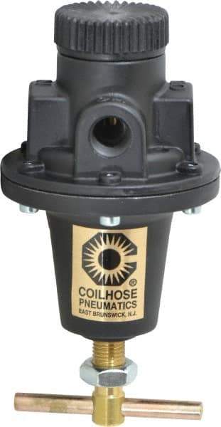 Coilhose Pneumatics - 3/8 NPT Port, 40 CFM, Cast Aluminum Heavy-Duty T-Handle Regulator - 0 to 125 psi Range, 250 Max psi Supply Pressure, 1/4" Gauge Port Thread, 3" Wide x 5-1/2" High - Apex Tool & Supply