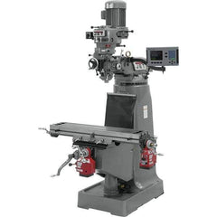 Jet - 9" Table Width x 42" Table Length, Step Pulley Control, 1 Phase Knee Milling Machine - R8 Spindle Taper, 2 hp - Apex Tool & Supply