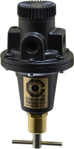 Coilhose Pneumatics - 1/4 NPT Port, 40 CFM, Cast Aluminum Tamper Proof Heavy-Duty T-Handle Regulator - 0 to 125 psi Range, 250 Max psi Supply Pressure, 1/4" Gauge Port Thread, 3" Wide x 5-1/2" High - Apex Tool & Supply