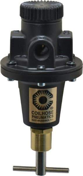 Coilhose Pneumatics - 3/8 NPT Port, 40 CFM, Cast Aluminum Tamper Proof Heavy-Duty T-Handle Regulator - 0 to 125 psi Range, 250 Max psi Supply Pressure, 1/4" Gauge Port Thread, 3" Wide x 5-1/2" High - Apex Tool & Supply
