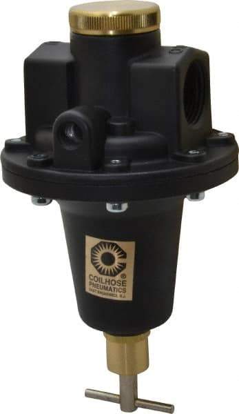 Coilhose Pneumatics - 1 NPT Port, 160 CFM, Cast Aluminum Tamper Proof Heavy-Duty T-Handle Regulator - 0 to 125 psi Range, 250 Max psi Supply Pressure, 1/4" Gauge Port Thread, 5" Wide x 8-1/2" High - Apex Tool & Supply