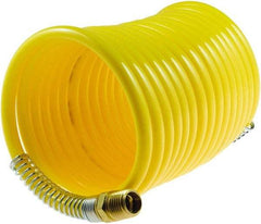 Coilhose Pneumatics - 1/4" ID, 1/4 Thread, 25' Long, Yellow Nylon Coiled & Self Storing Hose - 185 Max psi, Male Swivel x Male Swivel - Apex Tool & Supply