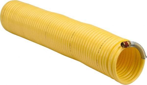 Coilhose Pneumatics - 1/4" ID, 1/4 Thread, 50' Long, Yellow Nylon Coiled & Self Storing Hose - 185 Max psi, Male Swivel x Male Swivel - Apex Tool & Supply
