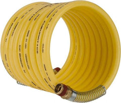 Coilhose Pneumatics - 3/8" ID, 3/8 Thread, 12' Long, Yellow Nylon Coiled & Self Storing Hose - 165 Max psi, Male Swivel x Male Swivel - Apex Tool & Supply